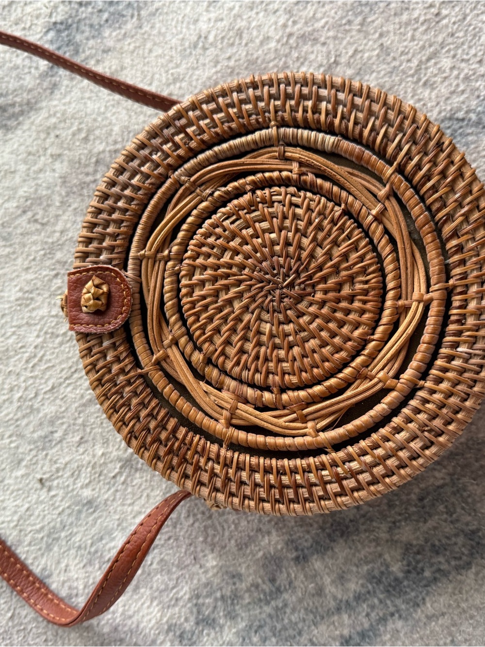 Woven Round Rattan Crossbody Bag - Brown